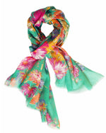 Bild in den Galerie-Viewer laden, Damenschal Blumenmuster grün - Klüngelkram Indian Affairs