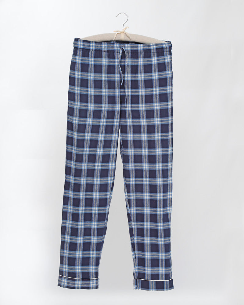 Herren-Pyjama blau kariert Flanell