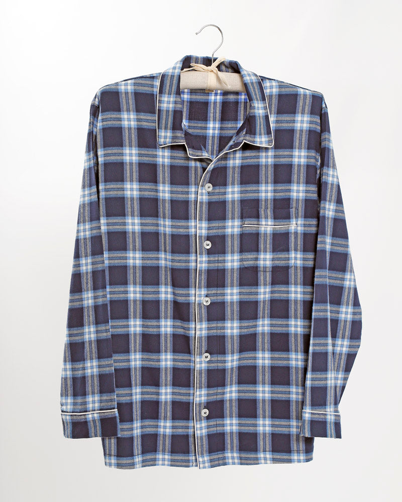 Herren-Pyjama blau kariert Flanell