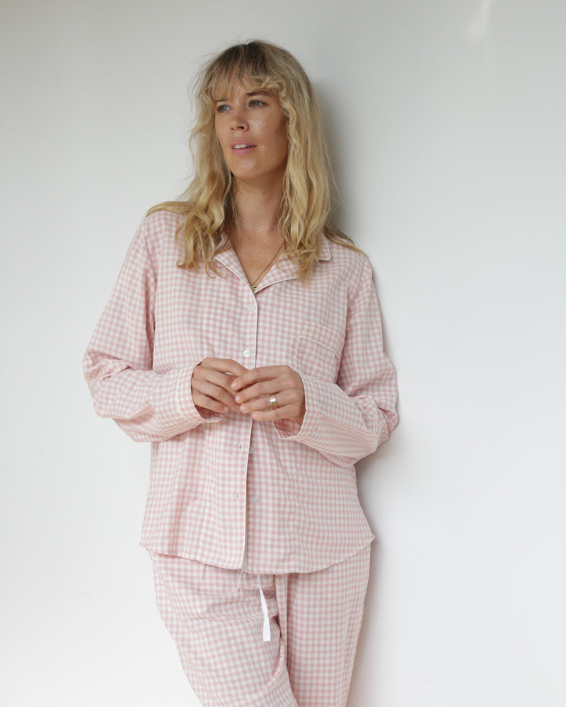 Damen Pyjama rosa kariert