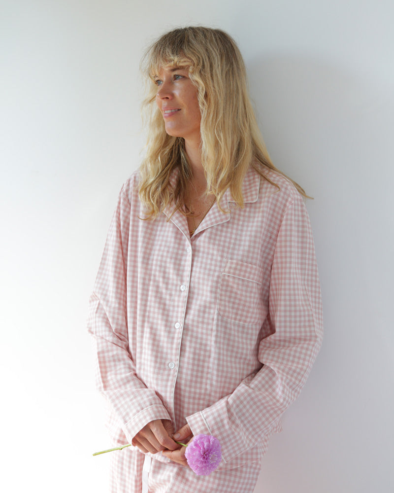 Damen Pyjama rosa kariert