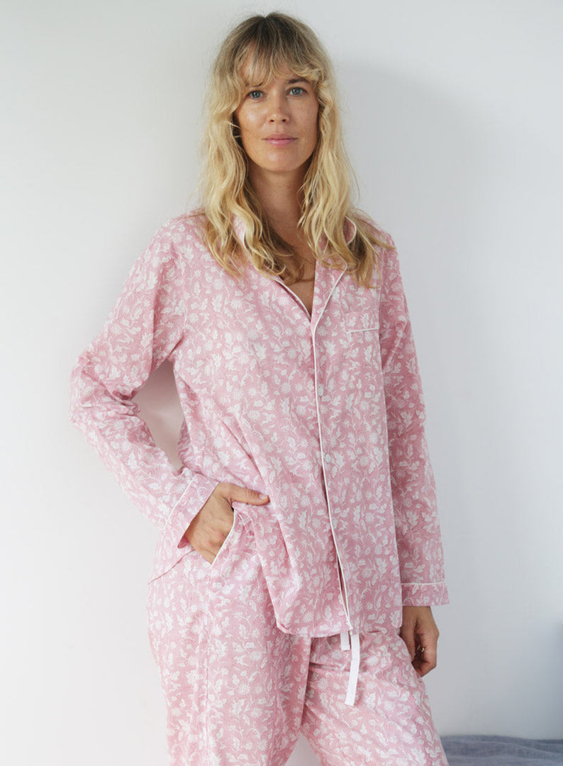 Damen Pyjama rosa Blumenmuster