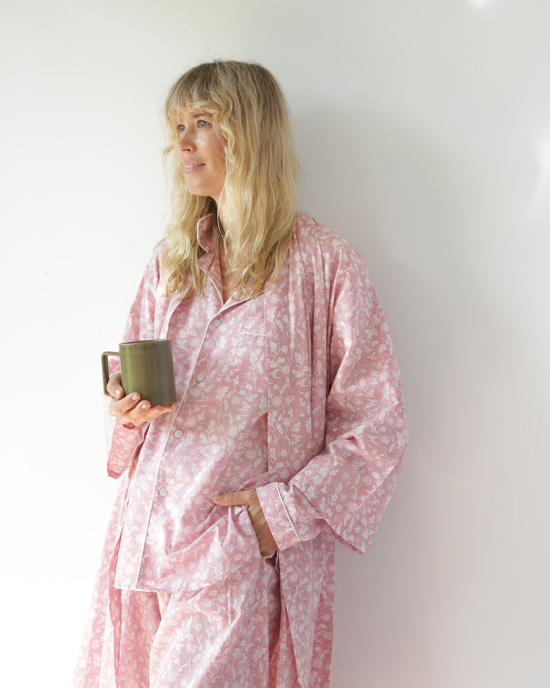 Damen Morgenmantel Kimono rosa Blumenmuster