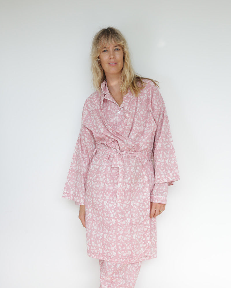 Damen Morgenmantel Kimono rosa Blumenmuster