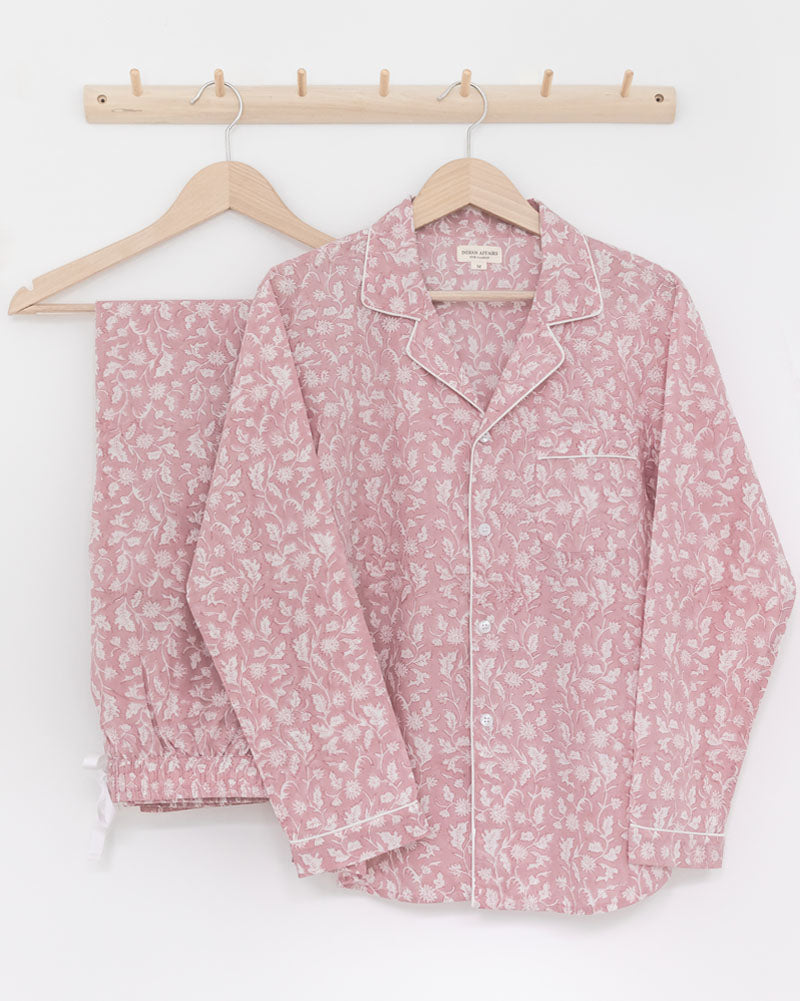 Damen Pyjama rosa Blumenmuster