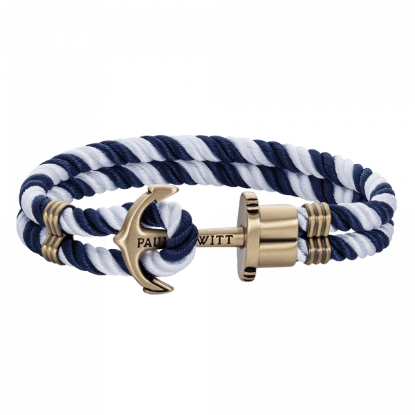 Ankerarmband Phrep Messing Nylon Marineblau Weiß, diverse Modelle - Klüngelkram Paul Hewitt