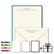 50 Briefbögen, A5 mit Umschlag im Geschenkkarton, diverse Farben, individualisierbar - Klüngelkram Druckateur