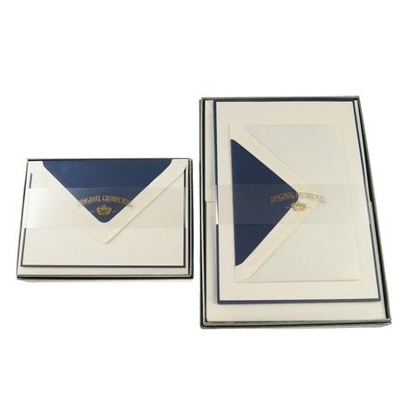 Crown Mill - Set, Briefkarten oder - Briefpapier mit Umschlägen, crème - blau, diverse Größen - Klüngelkram Druckateur