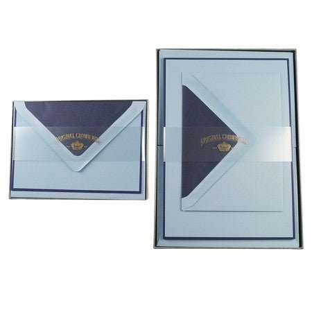 Crown Mill - Set, Briefkarten oder - Briefpapier mit Umschlägen, hellblau - blau, diverse Größen - Klüngelkram Druckateur
