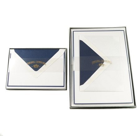 Crown Mill - Set, Briefkarten oder - Briefpapier mit Umschlägen, weiß - blau, diverse Größen - Klüngelkram Druckateur