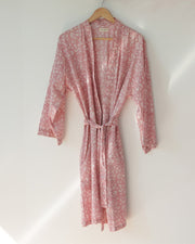 Damen Morgenmantel Kimono rosa Blumenmuster - Klüngelkram Indian Affairs