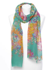 Damenschal Blumenmuster grün - Klüngelkram Indian Affairs