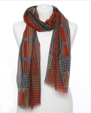Damenschal rot grün gemustert - Klüngelkram Indian Affairs