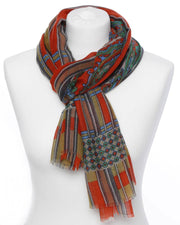 Damenschal rot grün gemustert - Klüngelkram Indian Affairs