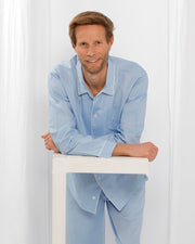 Herren - Pyjama blau Popeline - Klüngelkram Indian Affairs