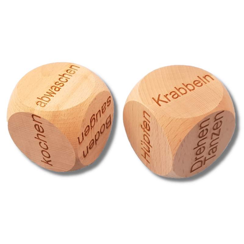 Holzwürfel (groß) mit Wunschgravur als Entscheidungshilfe, diverse Modelle, individualisierbar - Klüngelkram Stadtlandholz
