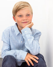 Jungen - Hemd Leinen blau gestreift - Klüngelkram Indian Affairs