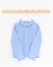 Mädchenbluse blau mit Volantkragen - Klüngelkram Indian Affairs