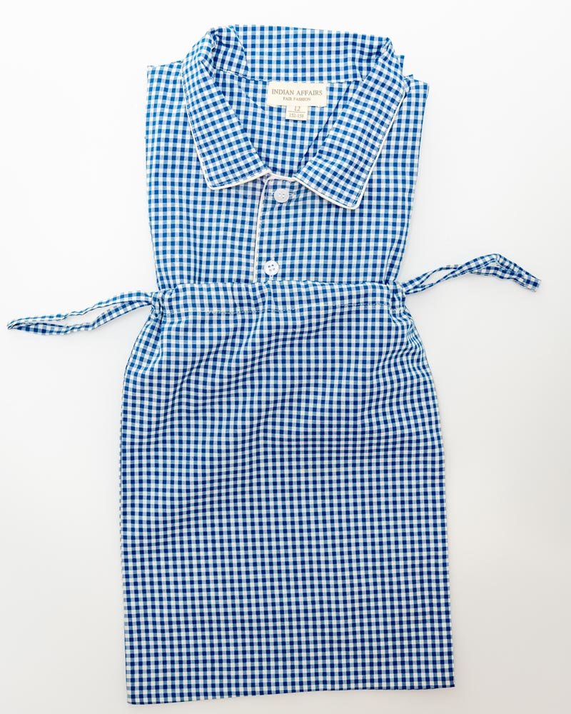 Unisex Pyjama blau kariert - Klüngelkram Indian Affairs