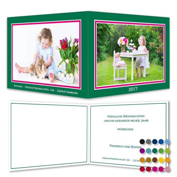 Weihnachtskarten Foto mit zwei Farbrahmen - A6 Klappkarte, individualisierbar - Druckateur - Klüngelkram Druckateur