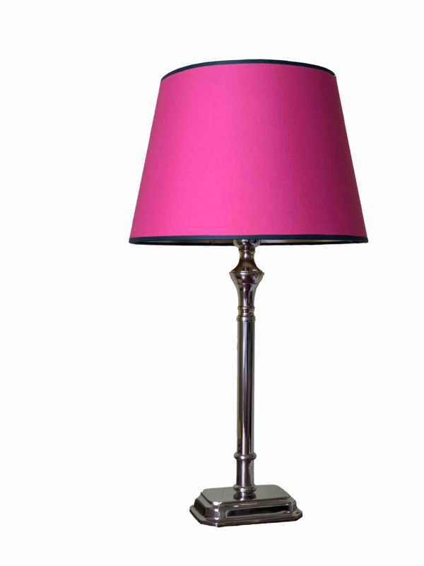 Lampenschirm in pink mit dunkelgrüner Borte