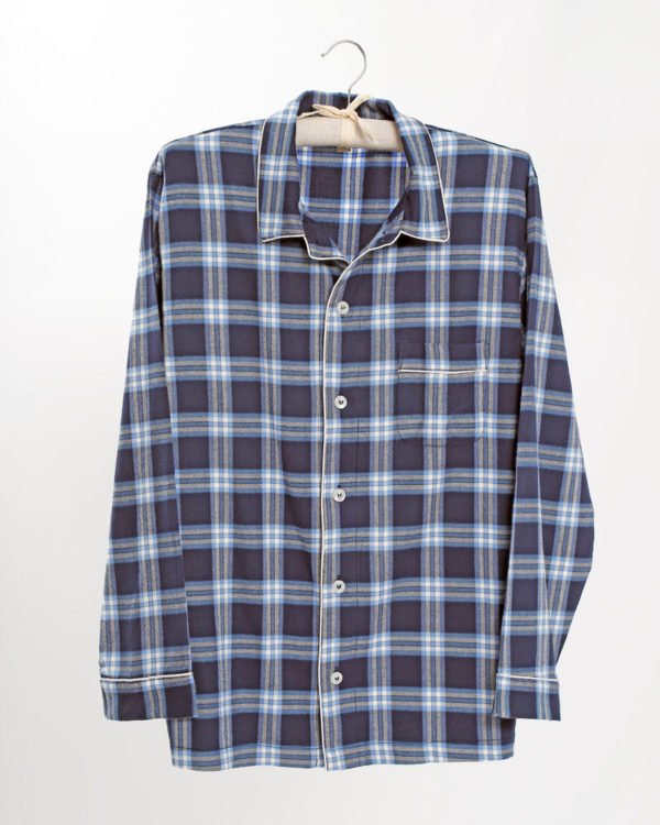 Herren Pyjama blau kariert Flanell von