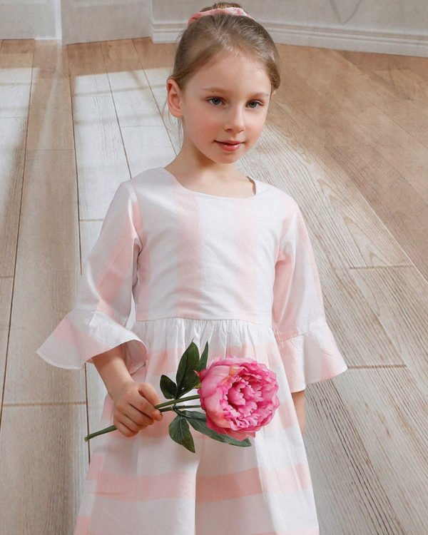 Maedchenkleid rosa gestreift festlich von